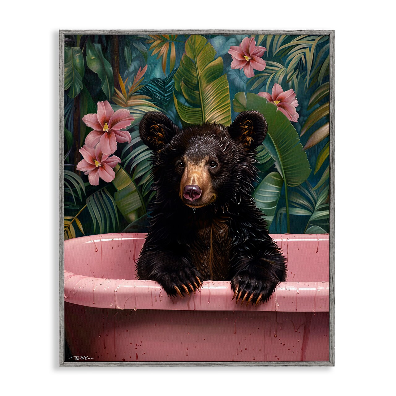 Stupell Industries Bruno Bear in Pink Tub Framed Giclee, design by Momart